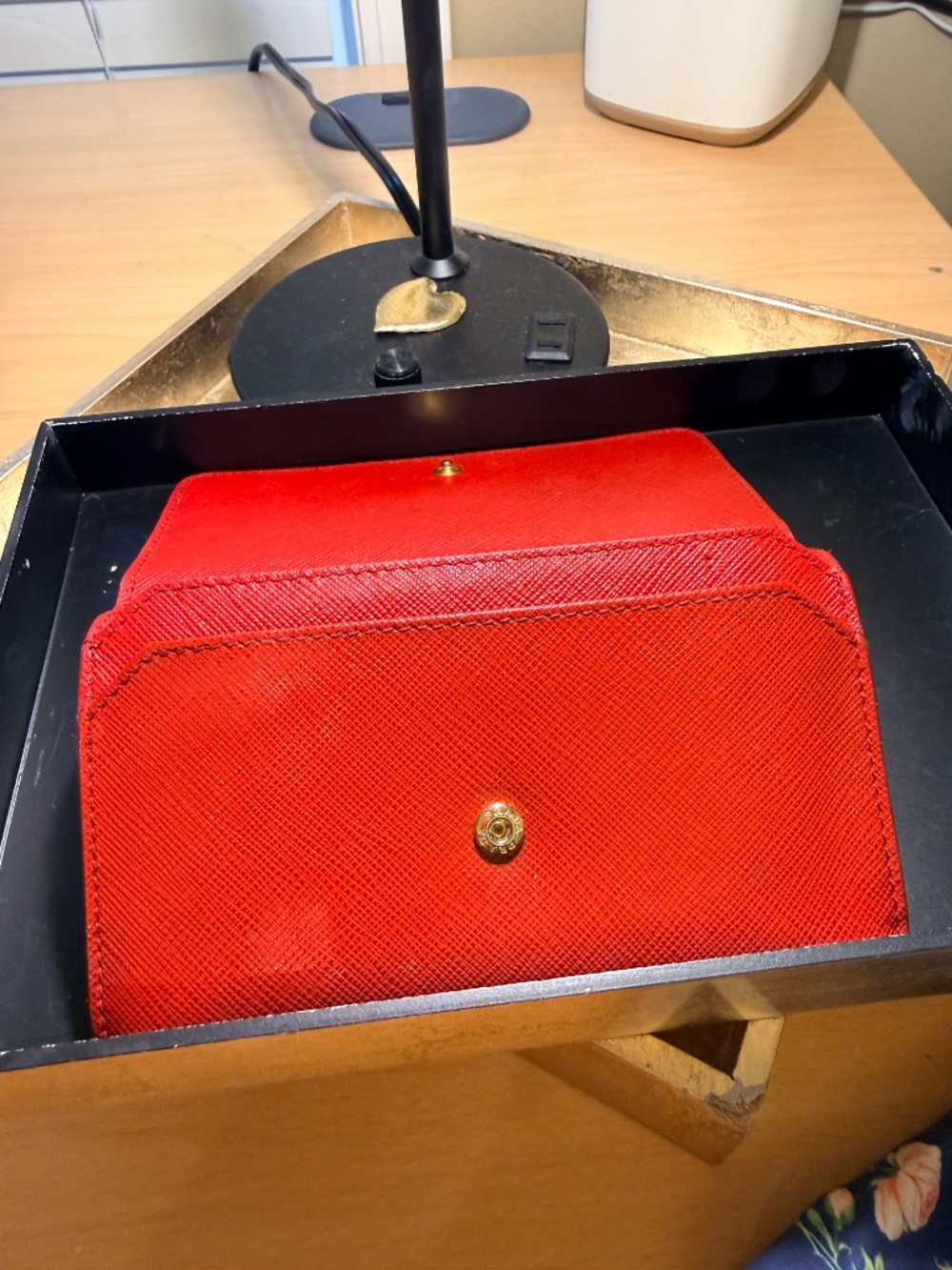PRADA Authentic Saffiano Fuoco Red Envelope Wallet + Card Case - Picture 7 of 8